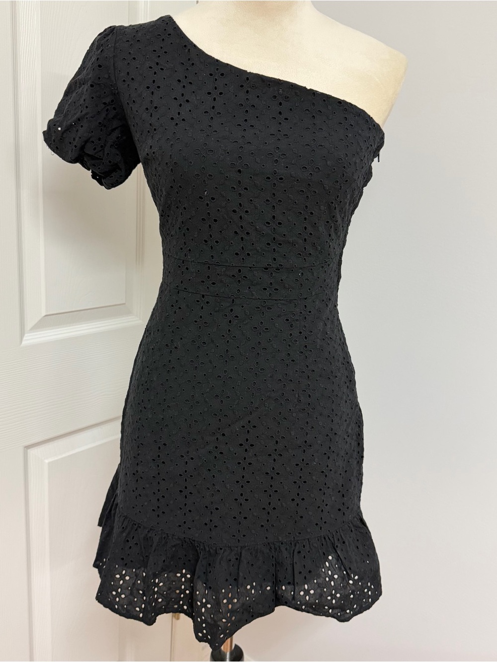 GB girls Black One-Shoulder Eyelet Mini Dress